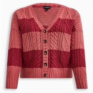 Torrid Cable Cardigan V-Neck Pink Sweater
